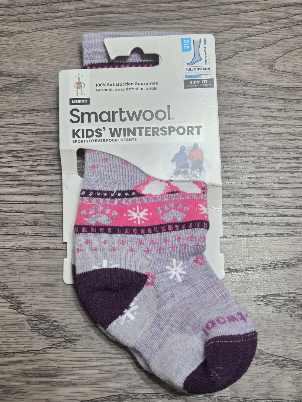 6-8.5c Smartwool Kids' Wintersport Merino Crew Socks - Pink & Purple Pattern